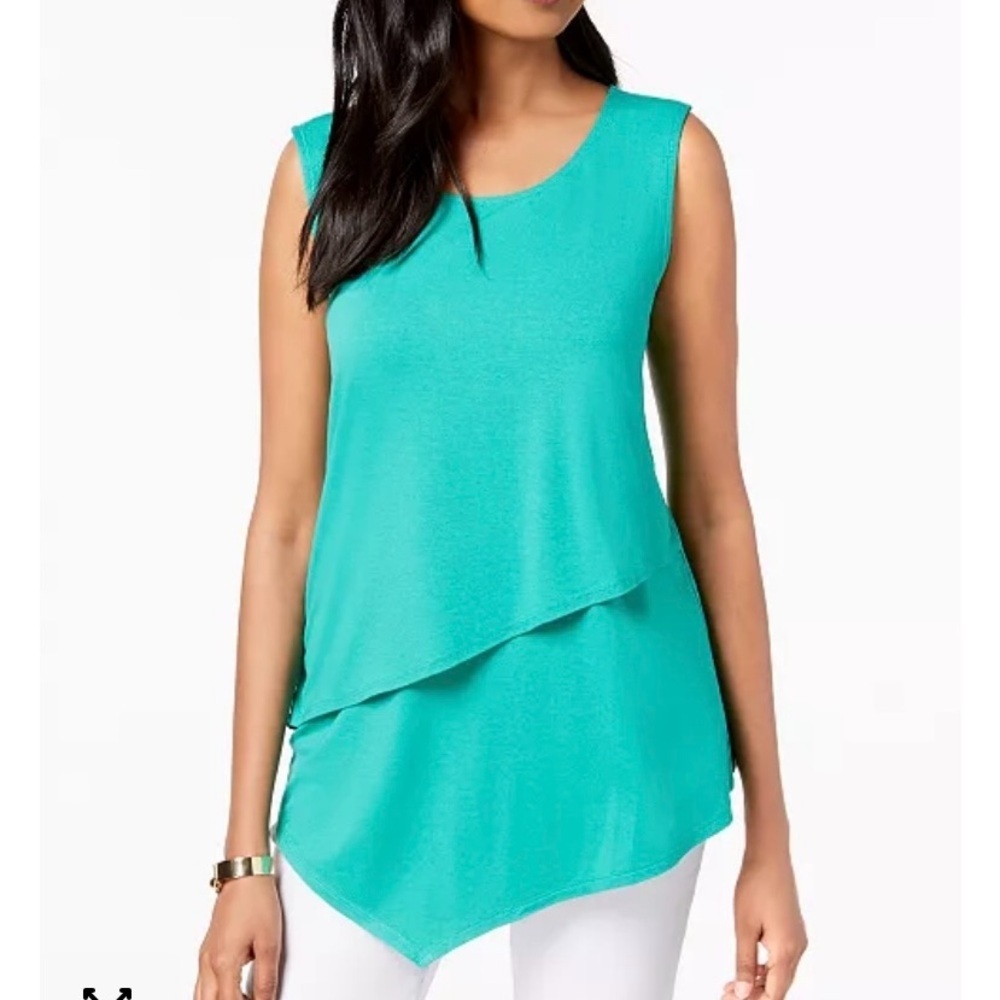 Alfani Tiered Asymmetrical Top in Lagoon Reef - Size Large